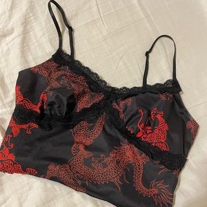 red and black lace trip crop top